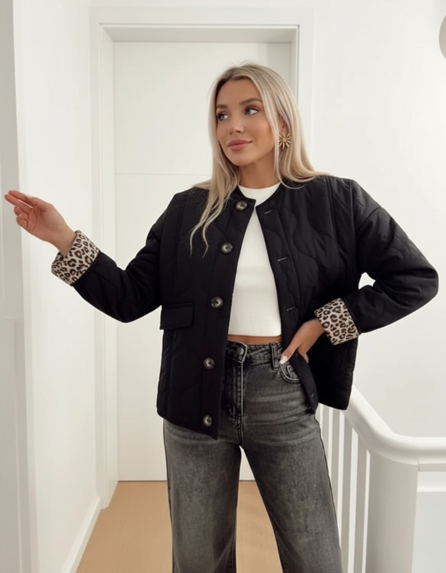 Gewatteerde Lange Jas Dames – Casual Chic – Luxe Luipaard Voering 4