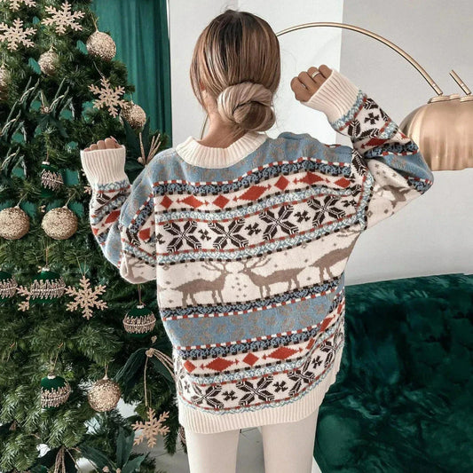 Kersttrui Dames – Warme Oversized Design – Speels Rendier Motief 1