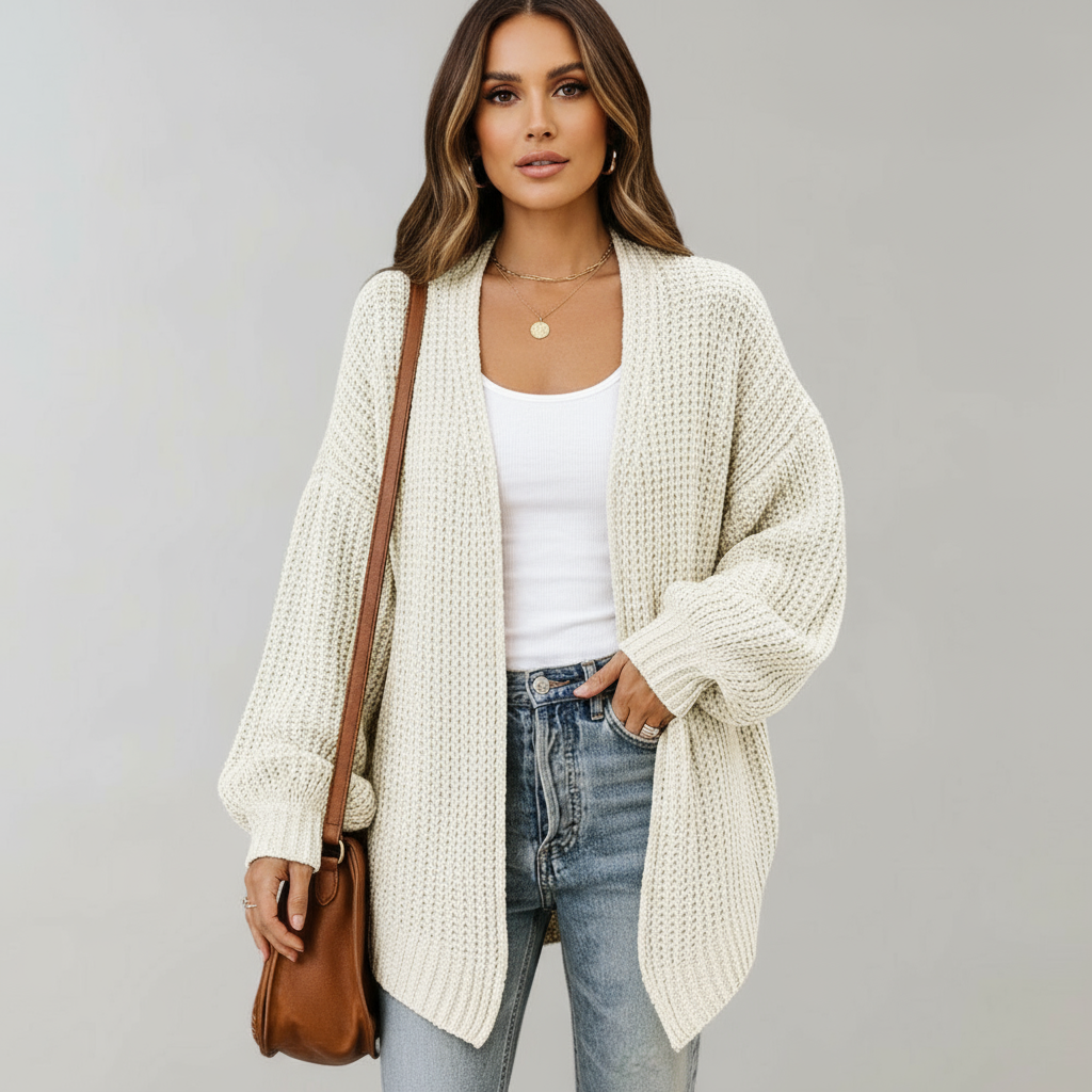 Dik Gebreid Open Vest – Comfortabele Pasvorm