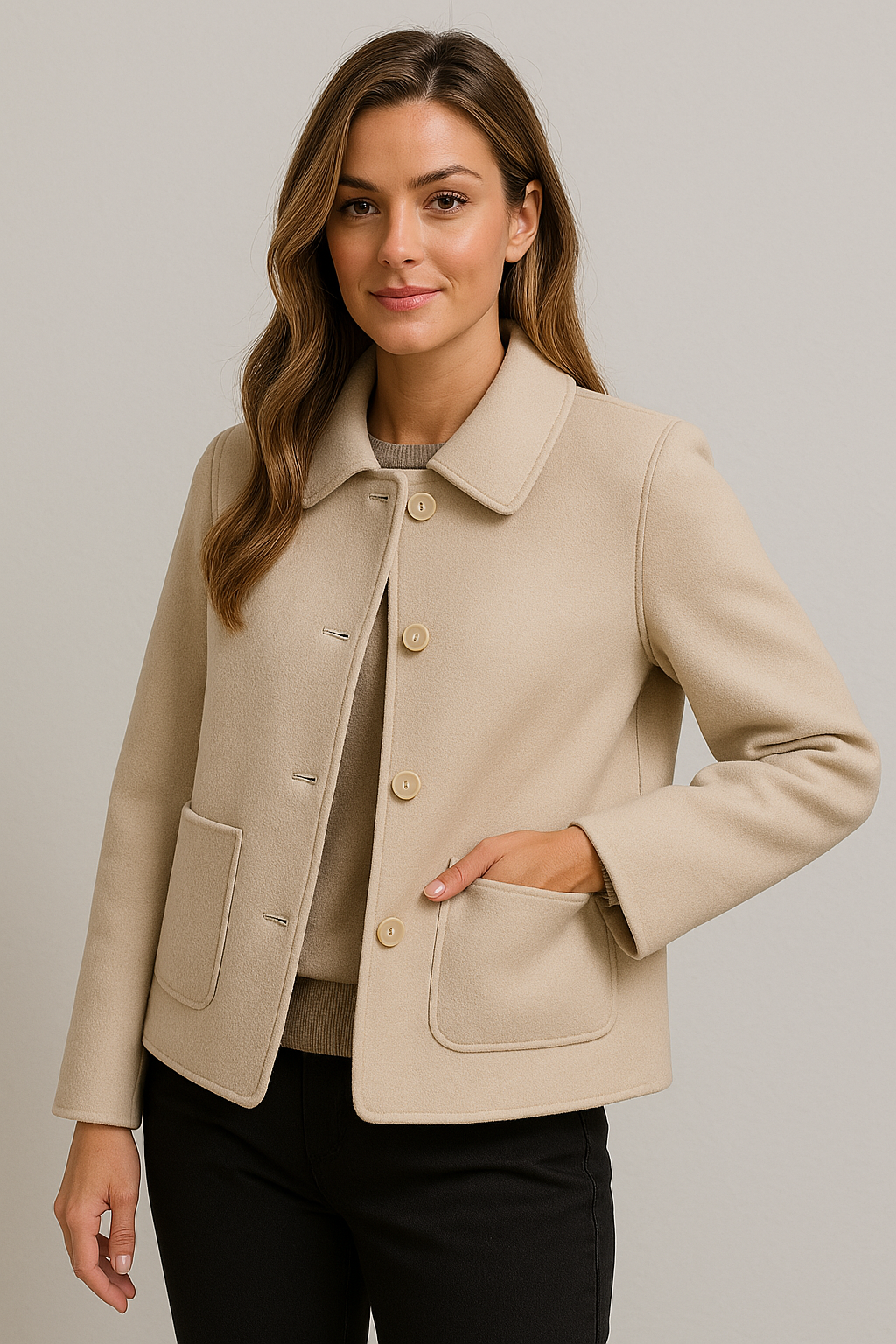 Beige Dames Jas – Modern Korte Stijl – Comfortabel en Veelzijdig 1