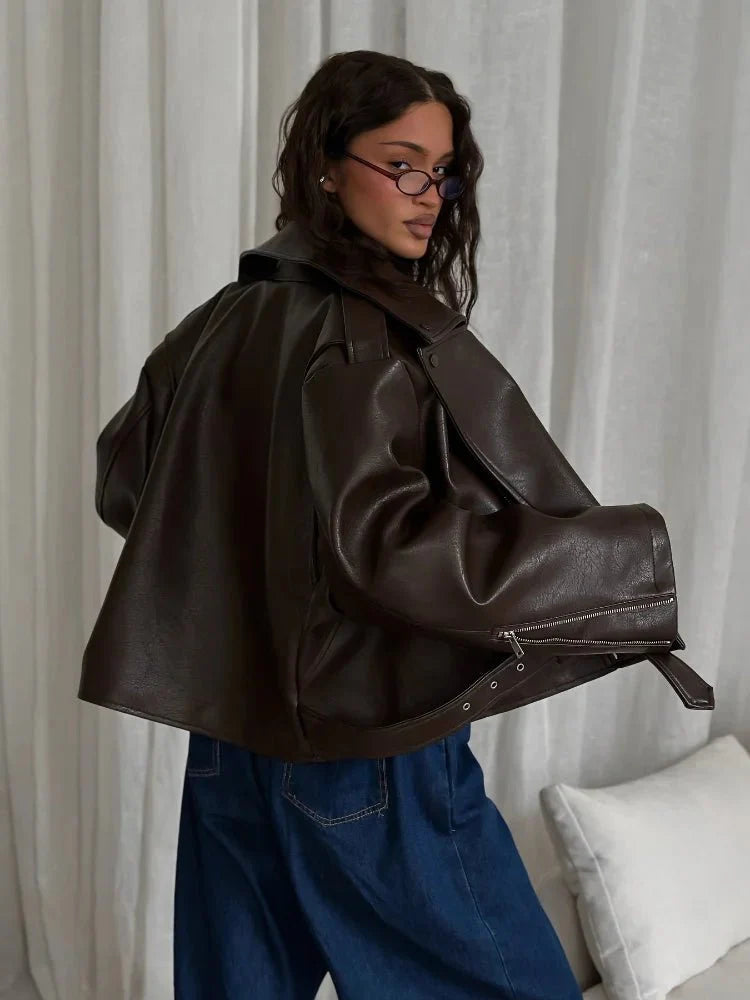 Bruine Bikerjas Dames – Tijdloos Ontwerp 2