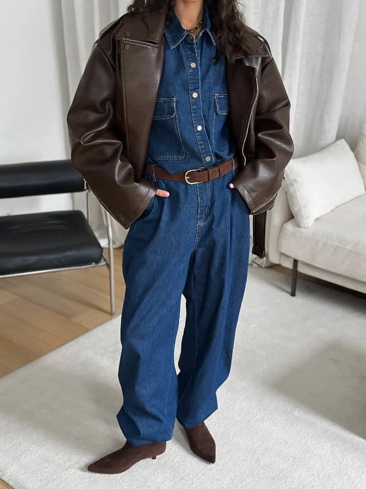 Bruine Bikerjas Dames – Tijdloos Ontwerp 4