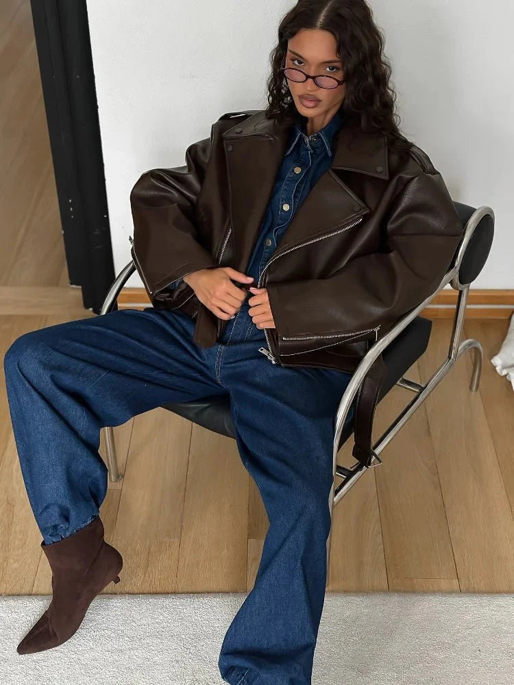 Bruine Bikerjas Dames – Tijdloos Ontwerp 5