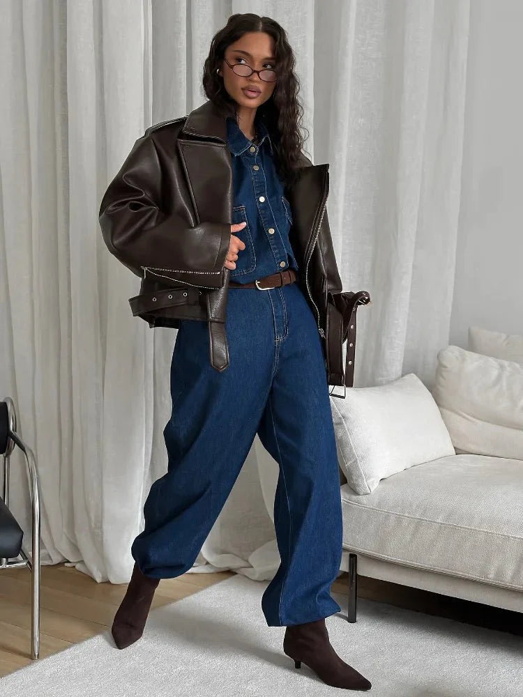 Bruine Bikerjas Dames – Tijdloos Ontwerp 6