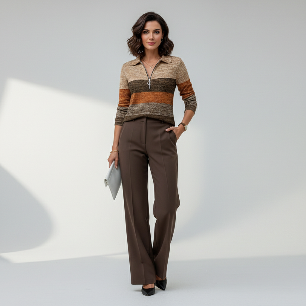 Bruine Half Zip Trui – Sportieve Chic 1