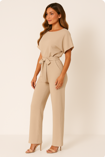 Dames Jumpsuit Zwart – Casual Elegantie Met Strik 1