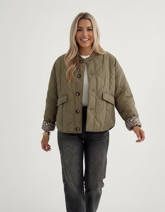 Gewatteerde Lange Jas Dames – Casual Chic – Luxe Luipaard Voering 0