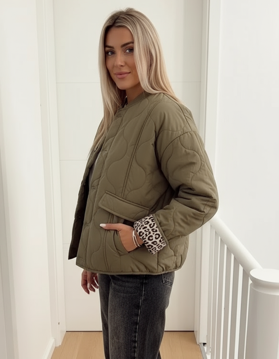 Gewatteerde Lange Jas Dames – Casual Chic – Luxe Luipaard Voering 1