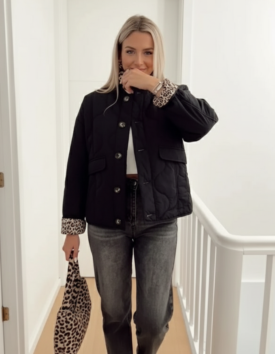 Gewatteerde Lange Jas Dames – Casual Chic – Luxe Luipaard Voering 3