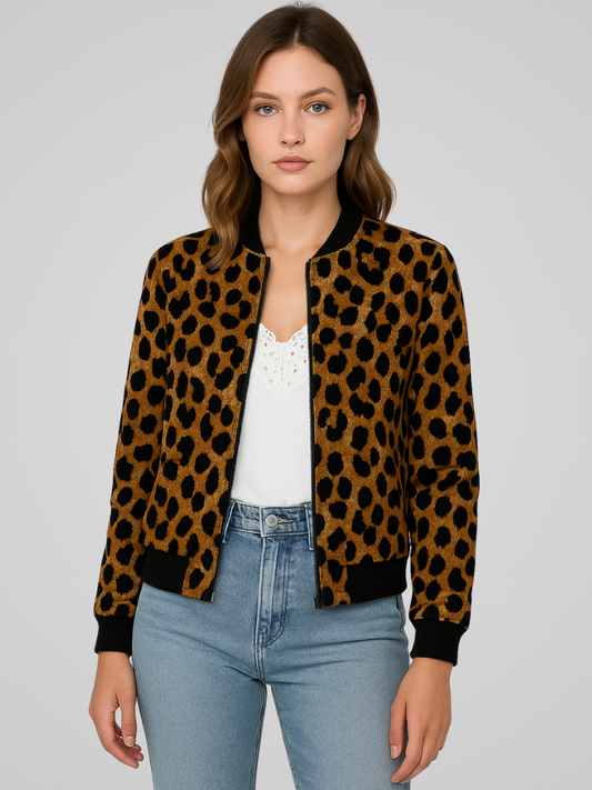 VEERLE – Dames Bomberjack – Gedurfde Luipaardprint 0