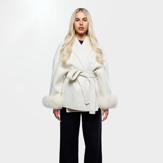 Witte Winterjas – Elegante Wrap-Look 0