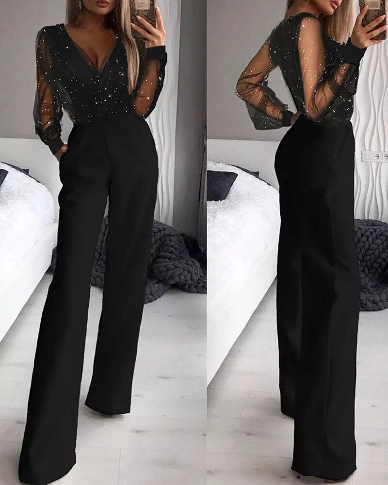 Zwarte Jumpsuit Glitter – Feestelijke Stijl 0