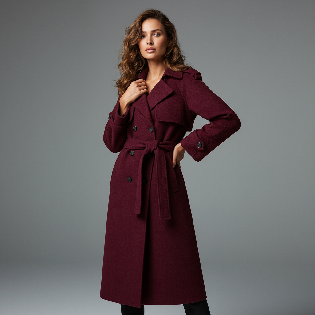 Bordeaux Lange Mantel Dames – Elegante Pasvorm