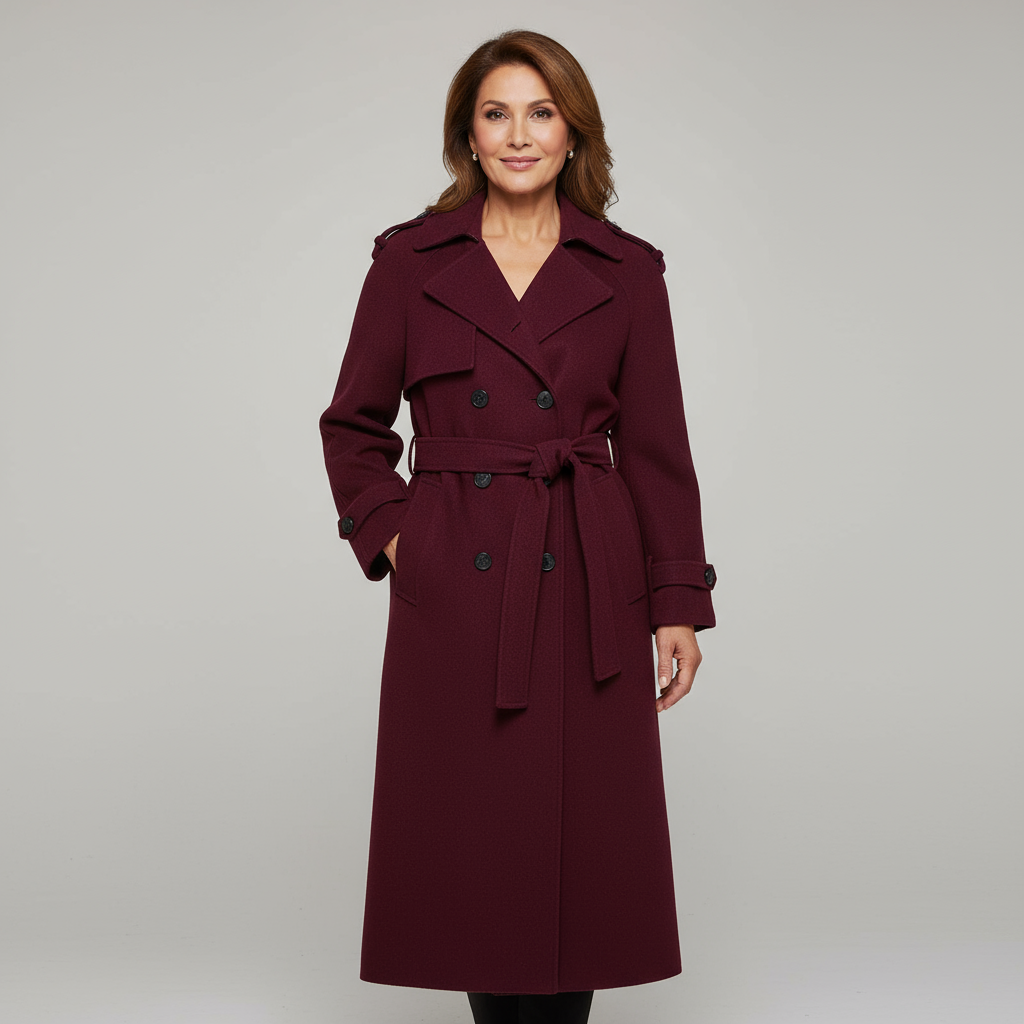 Bordeaux Lange Mantel Dames – Elegante Pasvorm