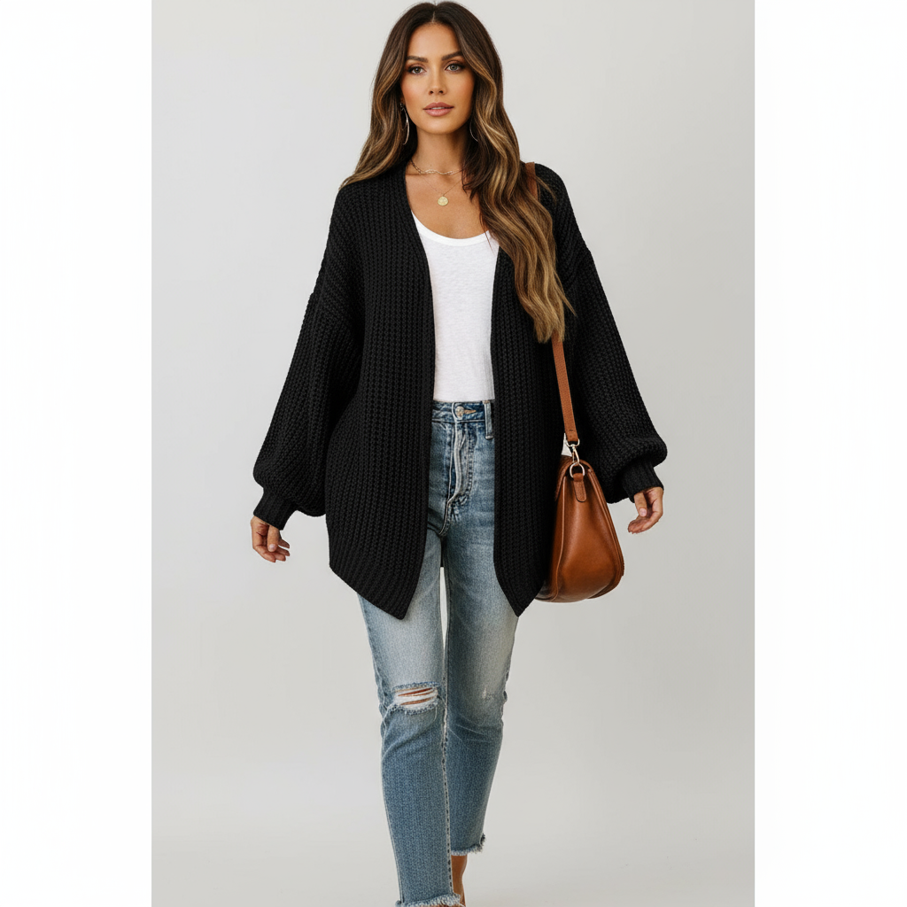 Dik Gebreid Open Vest – Comfortabele Pasvorm